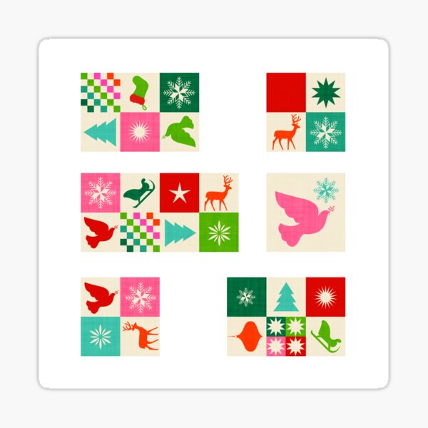 Retro Chequered Holiday Christmas Pattern - vibrant candy icons Sticker