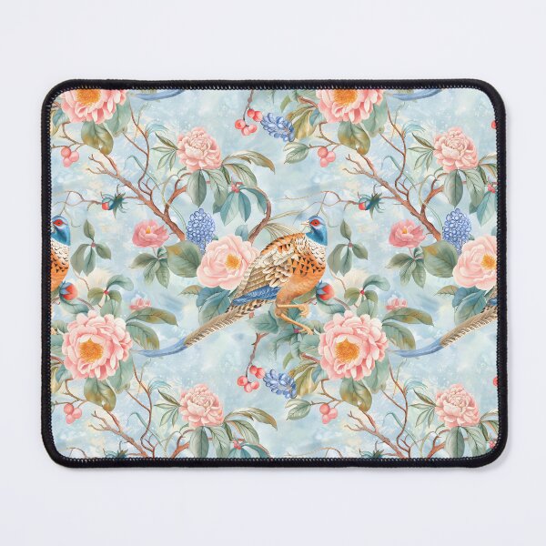 Item preview, Roses and Pheasants in Soft Blue and Pinkv designed and sold by TheChinoiserie.