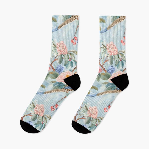 Item preview, Roses and Pheasants in Soft Blue and Pinkv designed and sold by TheChinoiserie.