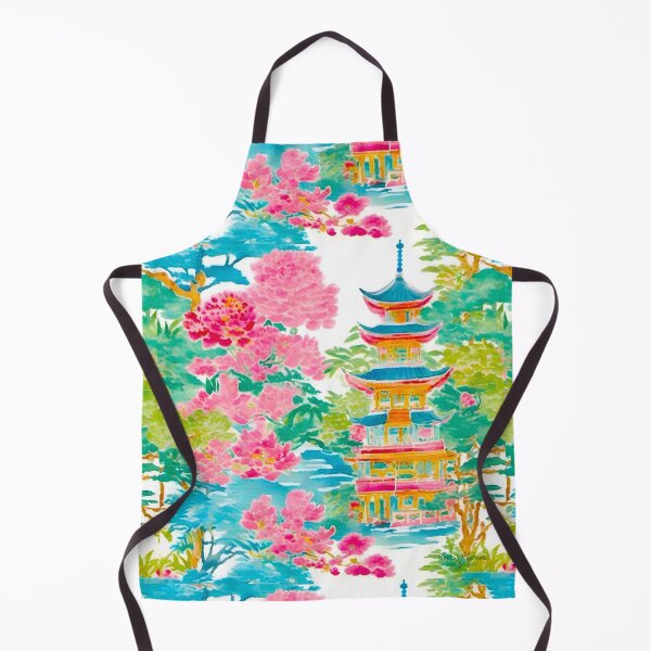 Item preview, Preppy colors chinoiserie pagoda garden designed and sold by SophieClimaArt.