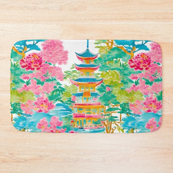 Item preview, Preppy colors chinoiserie pagoda garden designed and sold by SophieClimaArt.