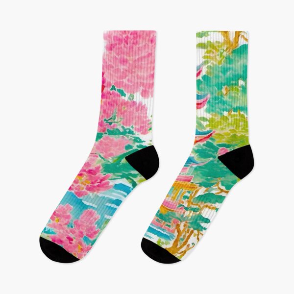 Item preview, Preppy colors chinoiserie pagoda garden designed and sold by SophieClimaArt.