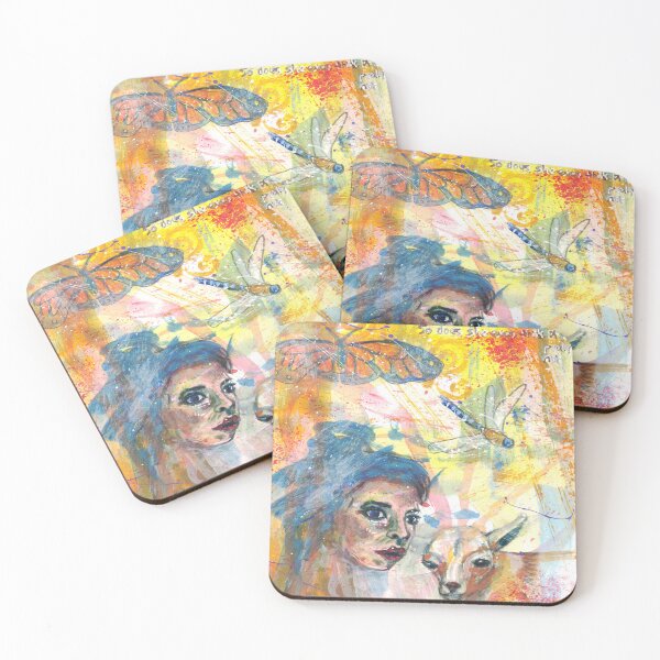 Item preview, woman with lamb colorful abstract acrylic painting designed and sold by CrittersByLola.