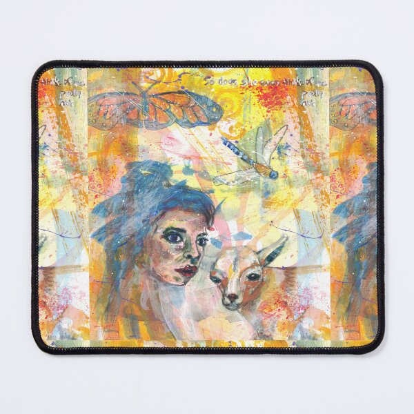 Item preview, woman with lamb colorful abstract acrylic painting designed and sold by CrittersByLola.