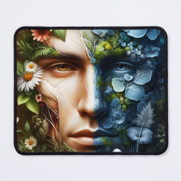 Item preview, Anatomy Botanical man face portrait art with eucalyptus and daisies and herbs two sided designed and sold by EmeraldeaArt.