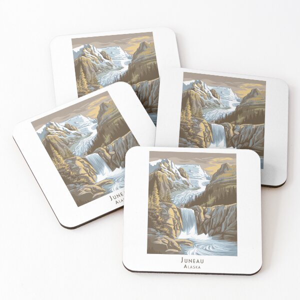 Item preview, Retro travel poster of Juneau, Alaska – vintage landscape art with waterfall and glacier designed and sold by pod24.