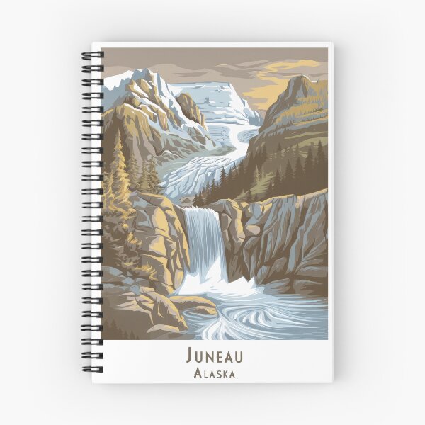 Item preview, Retro travel poster of Juneau, Alaska – vintage landscape art with waterfall and glacier designed and sold by pod24.