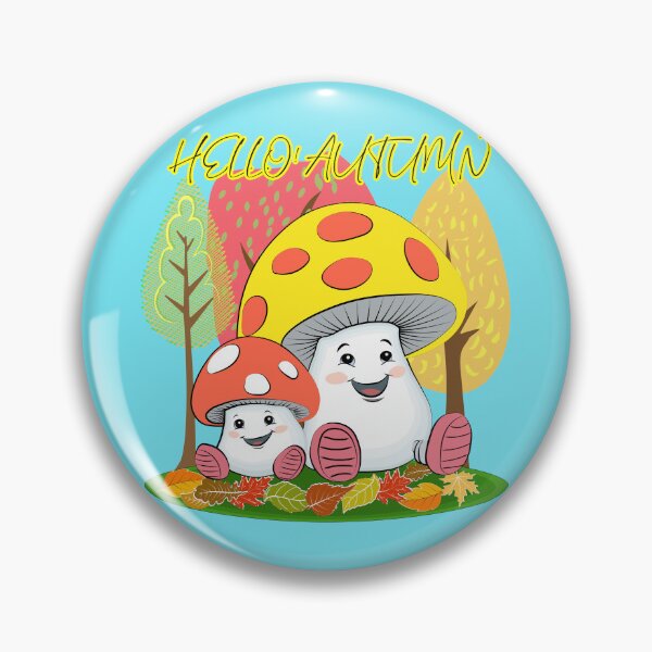 Item preview, cartoon drawing "Cheerful Mushrooms Welcoming Autumn” designed and sold by Ihor Ivanov.