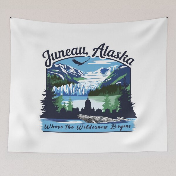 Item preview, Vintage Juneau Alaska – Retro travel design with glacier, whale and city silhouette designed and sold by pod24.