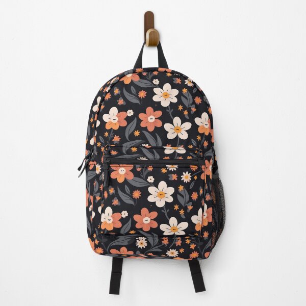 Item preview, Dark floral pattern - white, orange and black colors tiny wild flowers cottage goth girly feminine  designed and sold by Fantasy Cache.