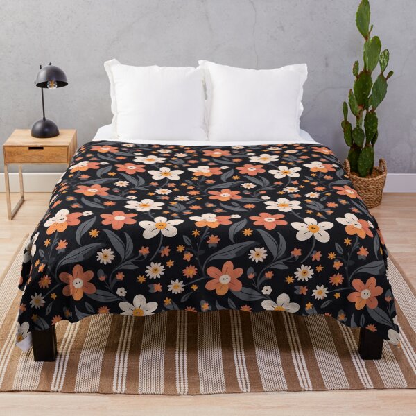 Item preview, Dark floral pattern - white, orange and black colors tiny wild flowers cottage goth girly feminine designed and sold by Fantasy Cache.