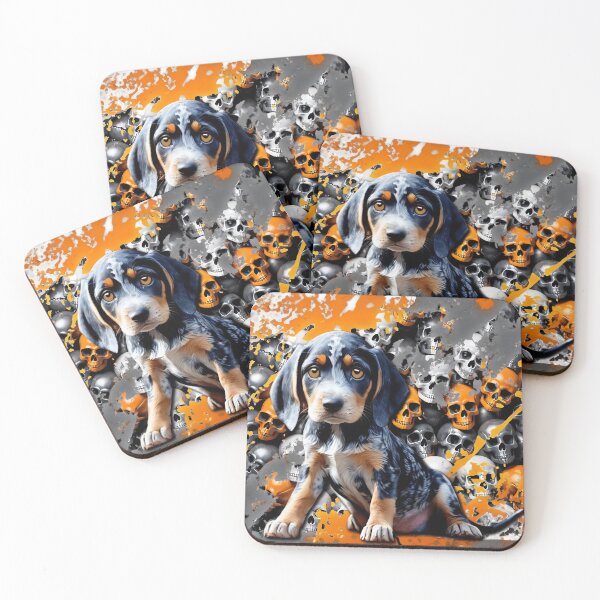 Item preview, BLUETICK COONHOUND PUPPY & SKULL SPLASH designed and sold by Pickle Wicked Designs.