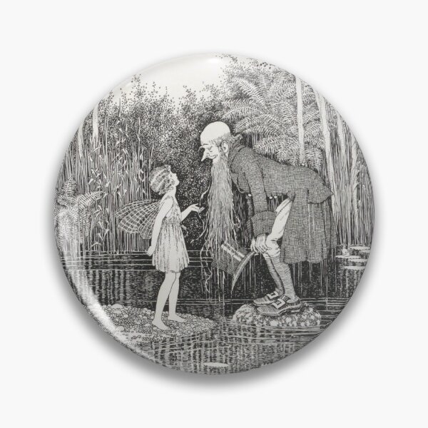 Item preview, Fairy and leprechaun in a stream - vintage fantasy black and white illustration by Outhwaite  designed and sold by ElegantTeaTime.