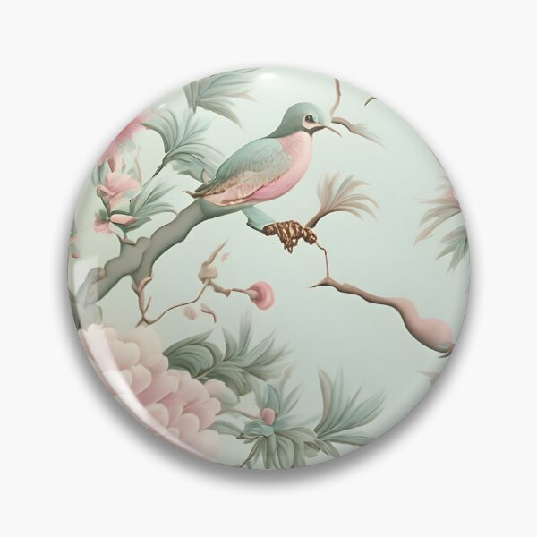 Item preview, Minty Mist Pink Chinoiserie Peonies and Bird designed and sold by TheChinoiserie.