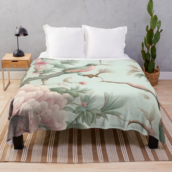Item preview, Minty Mist Pink Chinoiserie Peonies and Bird designed and sold by TheChinoiserie.
