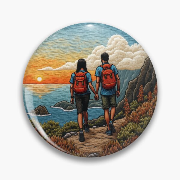 Item preview, Couple Hiking a Ridge Trail Along the Sea designed and sold by Cosmic-Carps.