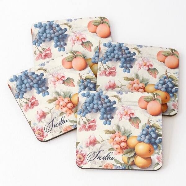 Item preview, Sicilia - pattern with leander flowers and fruits grapes and apricots peaches designed and sold by EmeraldeaArt.