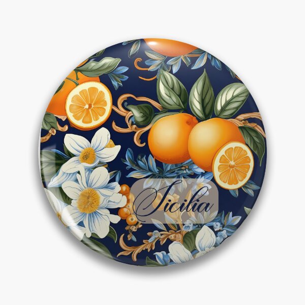 Item preview, Sicilia - orange flowers and orange fruitson blue background pattern designed and sold by EmeraldeaArt.