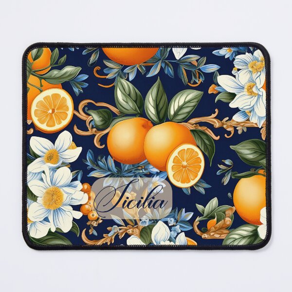 Item preview, Sicilia - orange flowers and orange fruitson blue background pattern designed and sold by EmeraldeaArt.