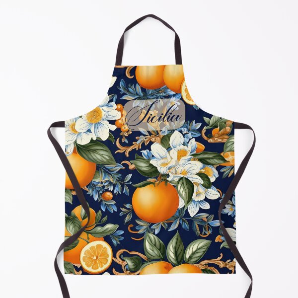 Item preview, Sicilia - orange flowers and orange fruitson blue background pattern designed and sold by EmeraldeaArt.