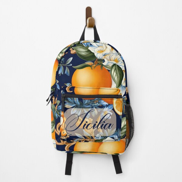 Item preview, Sicilia - orange flowers and orange fruitson blue background pattern designed and sold by EmeraldeaArt.