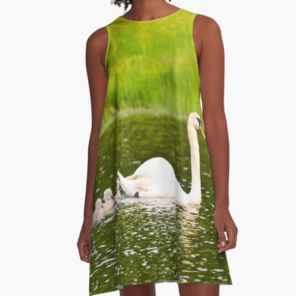 Swan's Newborn Goslings Swimming A-Line Dress