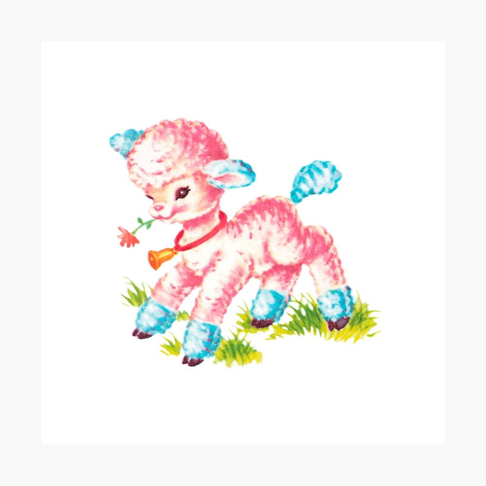 Vintage Lamb Pink Blue Poster