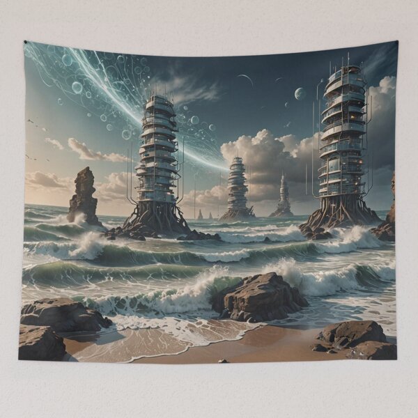 Item preview, Solarpunk, Seascape, Sustainability, Poster Art designed and sold by Burn-Ego.