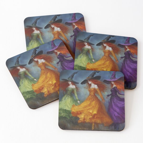 Item preview, Colorful Chiffon Witches, Dancing in the Fog, Halloween Fantasy Art Sticker and Art Print designed and sold by Art.Fusion.Studio.