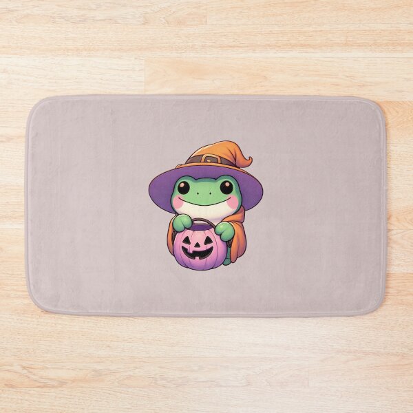 Item preview, Cute Halloween Frog in Witch Hat with Pumpkin Candy Bucket designed and sold by Kwanbaba21.