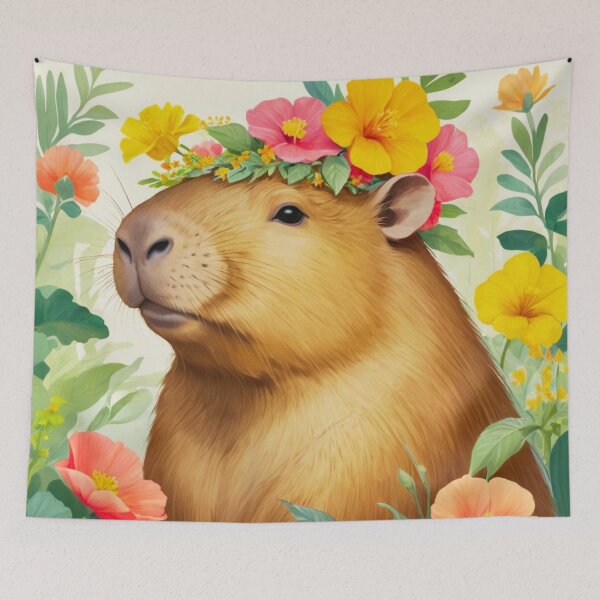 Item preview, Capybara Flower Art Painting designed and sold by ChaosReigns91.