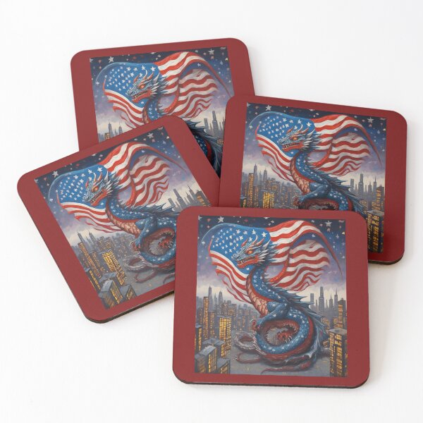 Item preview, "Dragonized Stars and Stripes: Futuristic American Flag Dragon" designed and sold by Artisticanvas.