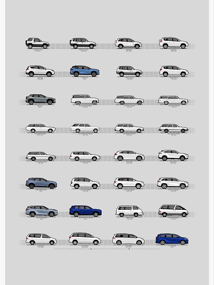 Thumbnail 3 of 3, Poster, Toyota T&N (3/4 Shuttles Blue) "Toyota Then and Now" MY2025 designed and sold by thelastlugnut.