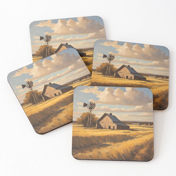 Item preview, Barn and windmill in wheat field print designed and sold by NicMacTees.