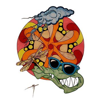 Artwork thumbnail, Psychedelic Dragonfly with Groovy Gator and Swirling Colors by Cracker3