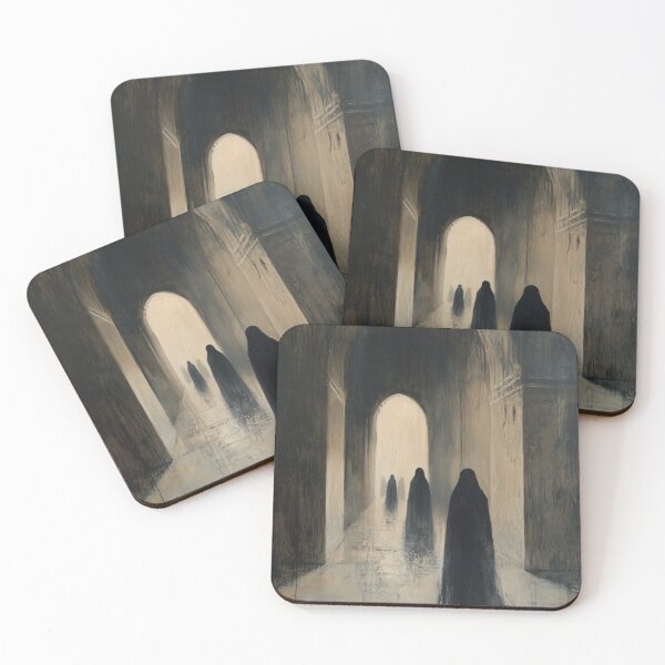 Item preview, Mystical Corridor - Atmospheric Abstract Art with Gothic Figures designed and sold by oceanwindprints.