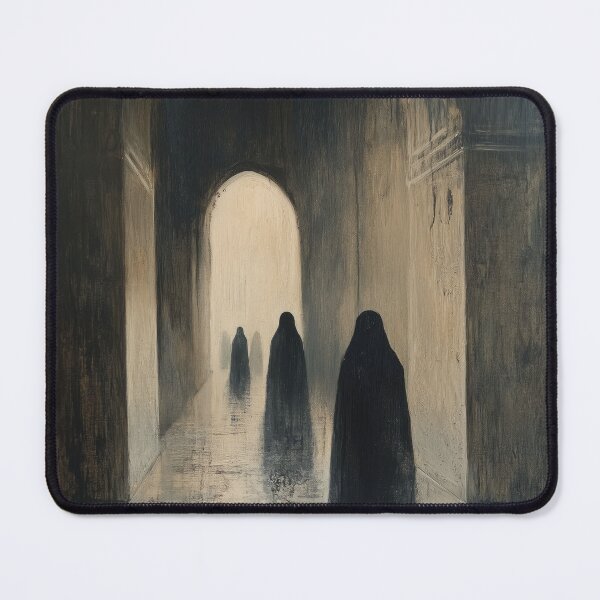Item preview, Mystical Corridor - Atmospheric Abstract Art with Gothic Figures designed and sold by oceanwindprints.