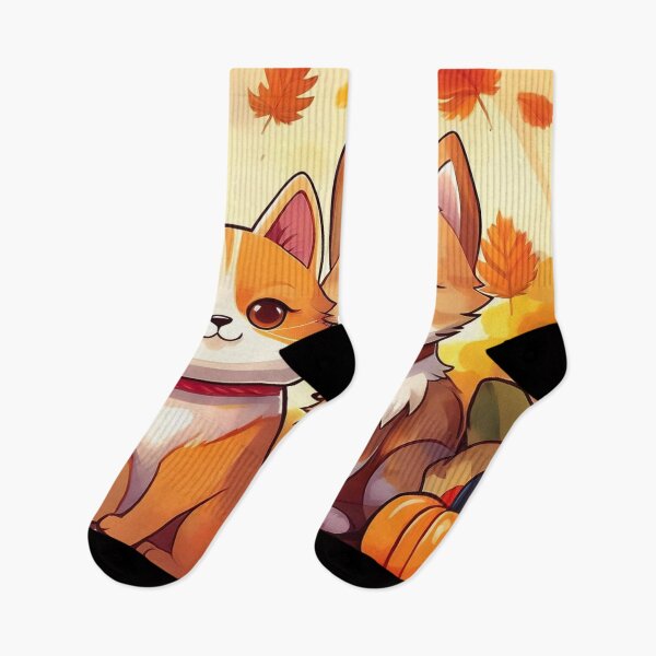 Item preview, “Autumn Pals: Charming Corgi and Cat Amongst Fall Leaves” designed and sold by EidansEmpire.