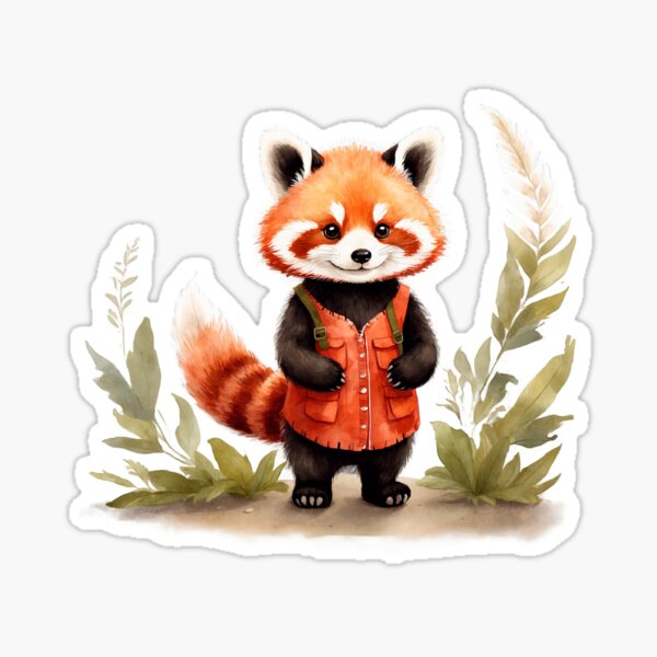 Cute red panda in boho outfit Sticker