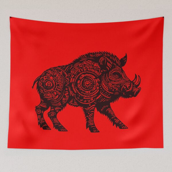 Item preview, Wild Boar Artwork in Slavic Style | Black and White Animal Print for Home Decor | Rustic Wall Art designed and sold by SlavicFolk.