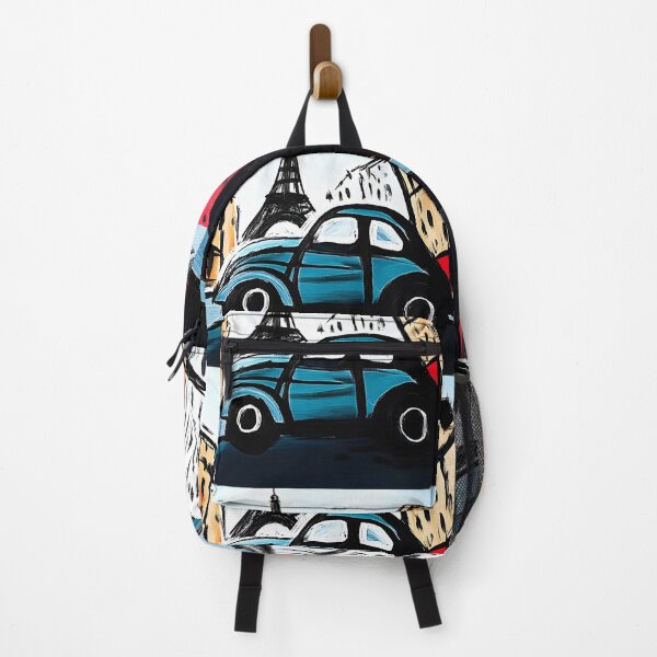 Item preview, Classic Car Driving Down Paris Street with Prominent Eiffel Tower - Stylized Scene with Bold Colors designed and sold by OlfactoART Studio.
