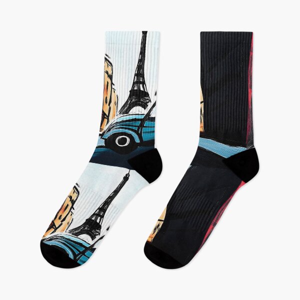 Item preview, Classic Car Driving Down Paris Street with Prominent Eiffel Tower - Stylized Scene with Bold Colors designed and sold by OlfactoART Studio.