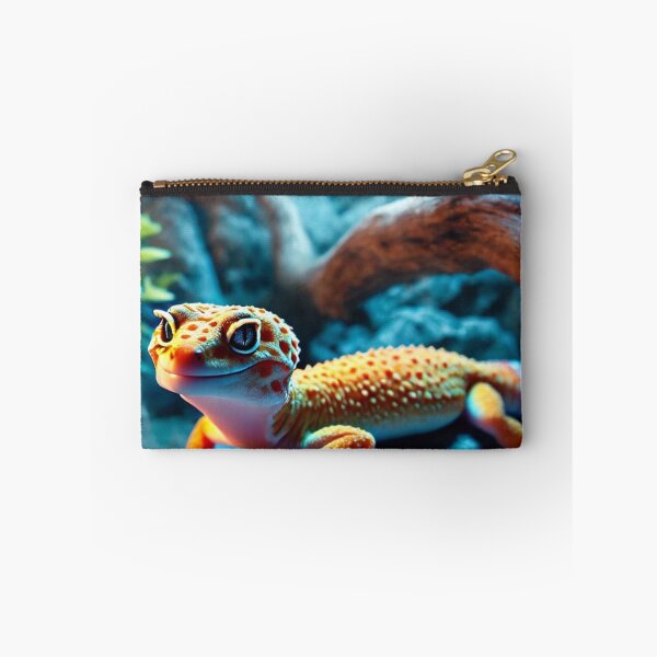 Aperçu de l'œuvre Gecko léopard Tangerine Tremper dans un enclos éclairé en bleu créée et vendue par NocturnalNook.