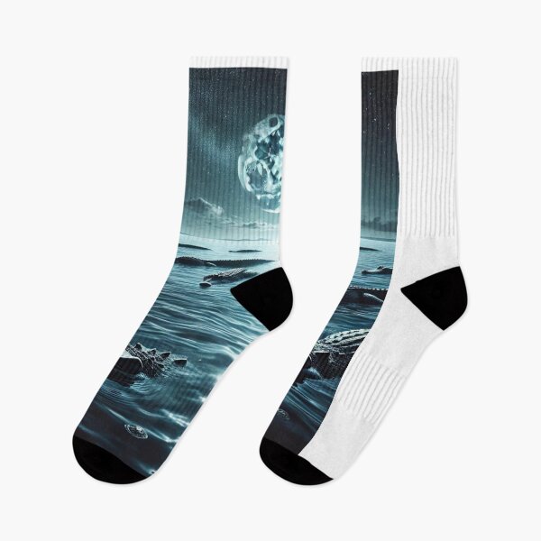 Item preview, Moonlit Ocean: Eerie Night with Saltwater Crocodiles designed and sold by NocturnalNook.