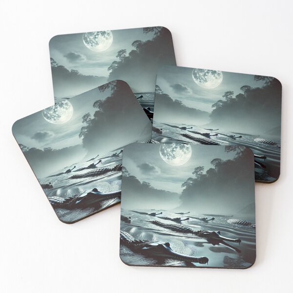 Item preview, Night Hunt: Gharials in Moonlit River designed and sold by NocturnalNook.