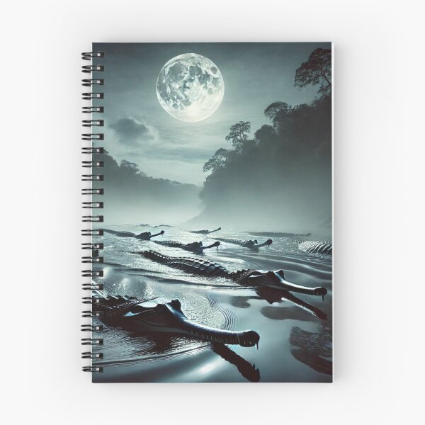 Item preview, Night Hunt: Gharials in Moonlit River designed and sold by NocturnalNook.