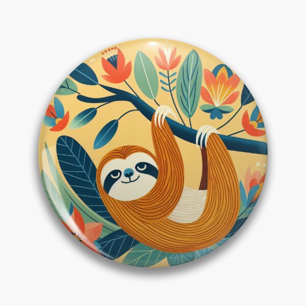 Item preview, Scandinavian Folk Art cute happy Sloth just hanging out designed and sold by FOLK ART FUSION by heidiannemorris.