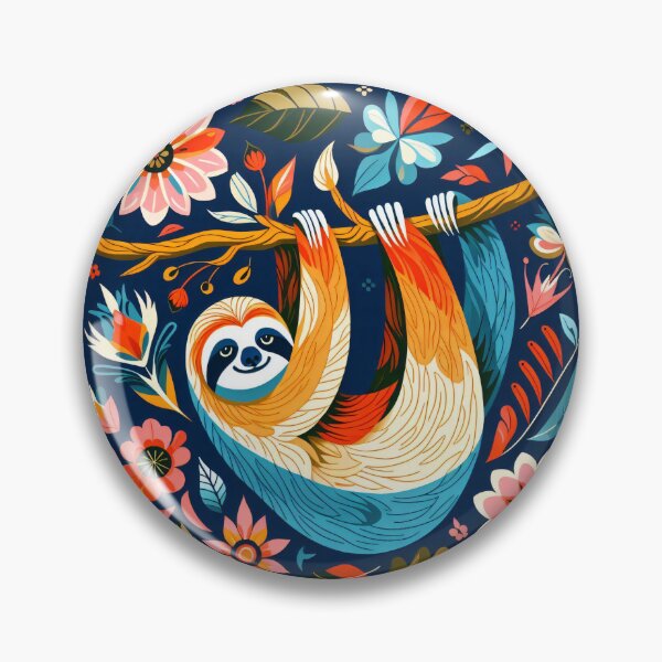 Item preview, Scandinavian Folk Art cute happy Sloth just hanging out designed and sold by FOLK ART FUSION by heidiannemorris.