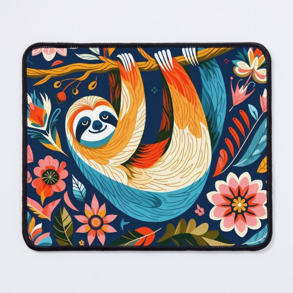 Item preview, Scandinavian Folk Art cute happy Sloth just hanging out designed and sold by FOLK ART FUSION by heidiannemorris.