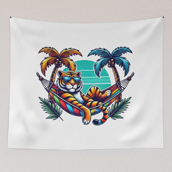Item preview, Laid-Back Tiger Lounging in a Colorful Hammock designed and sold by Pattamo1.